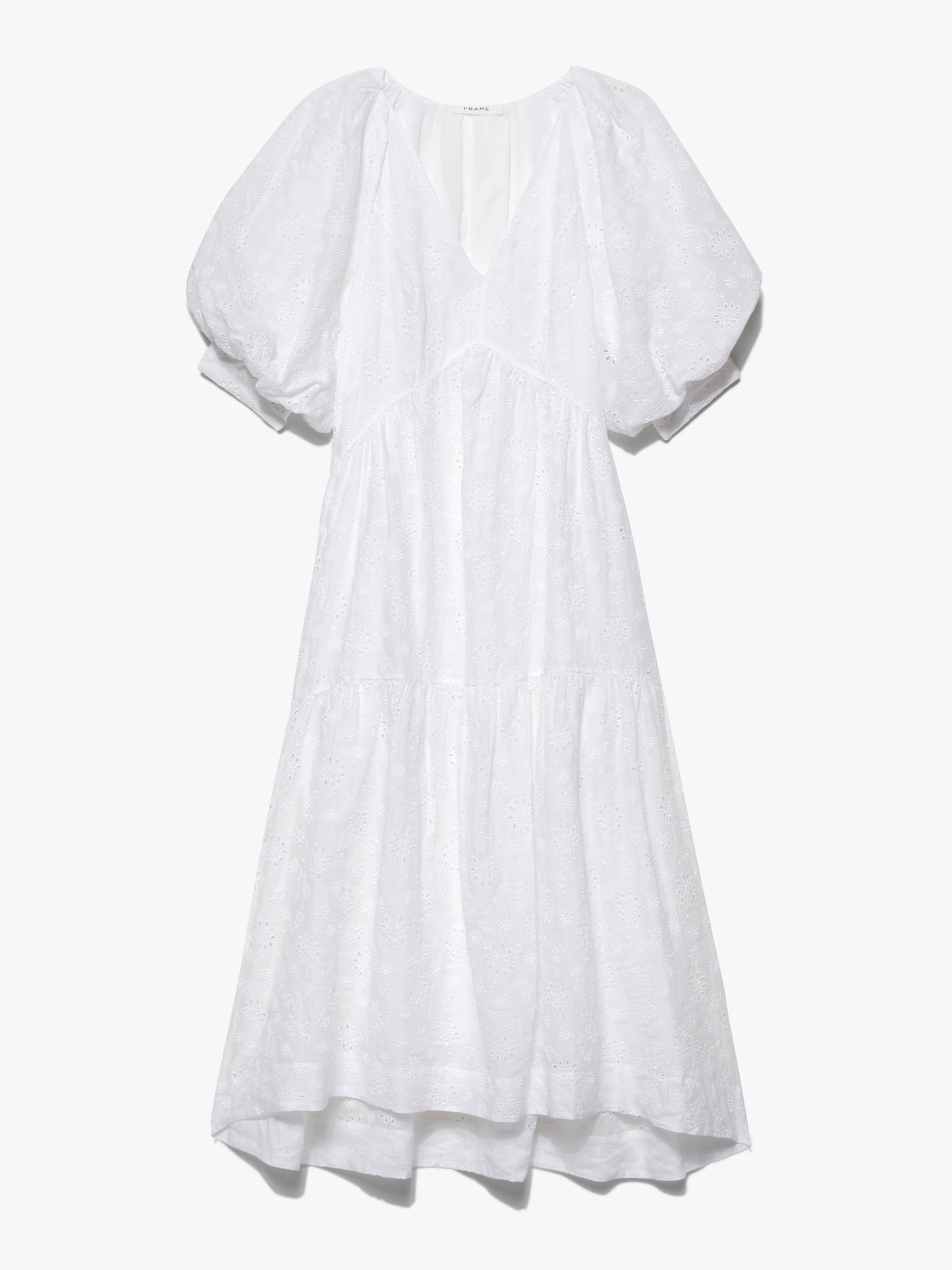 V-NECK PUFF SLEEVE MAXI DRESS